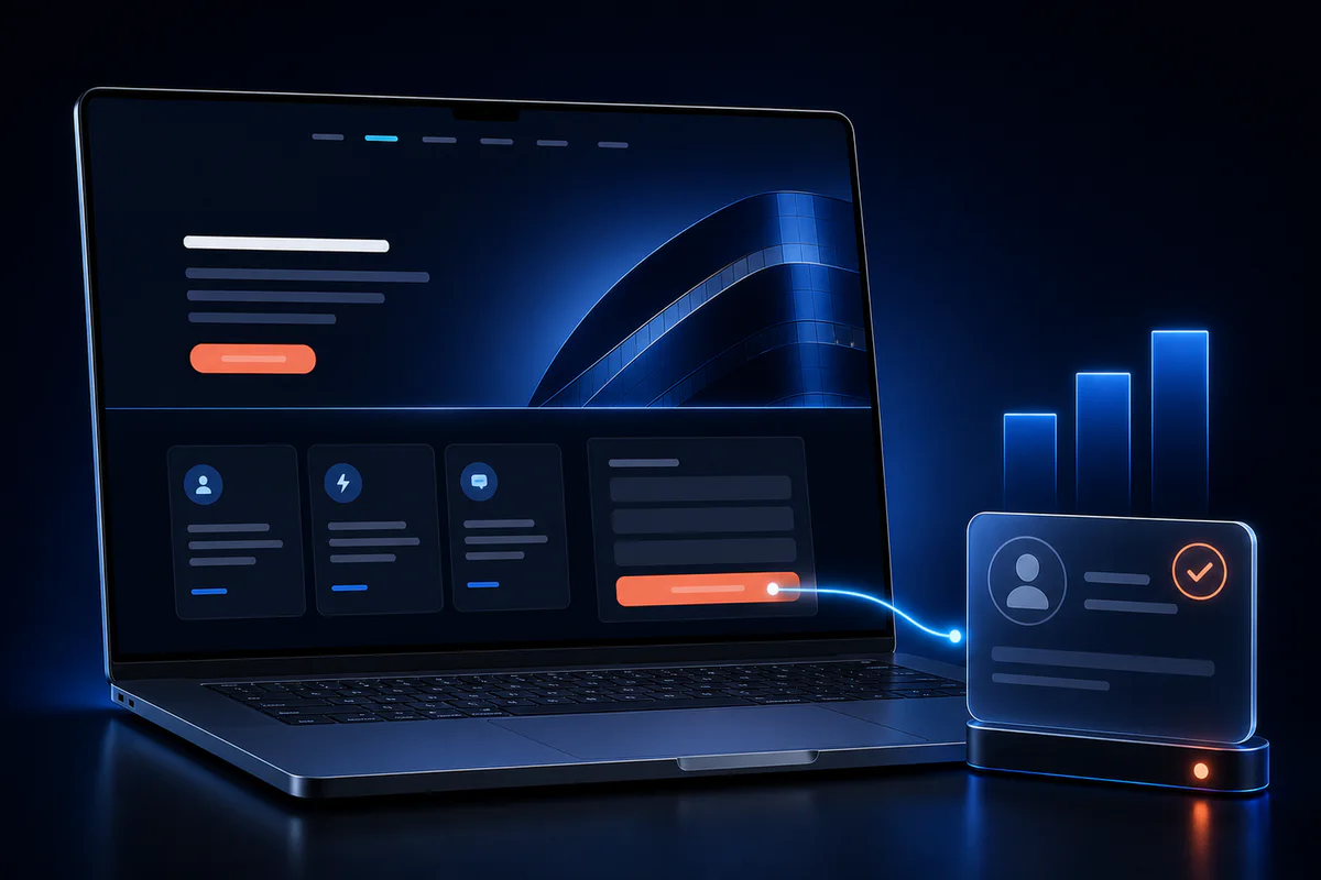 Laptop mit Website und automatisch erzeugter qualifizierter Kontaktanfrage