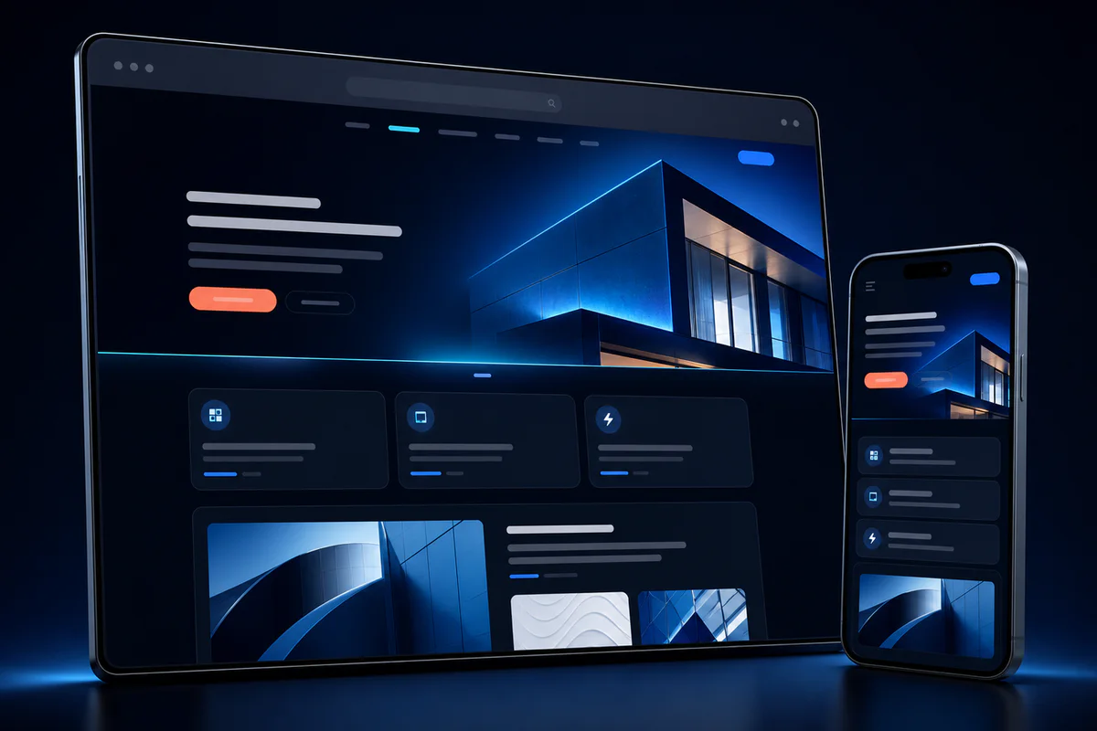 Desktop- und Smartphone-Mockup einer modernen Website im Yolution-Stil